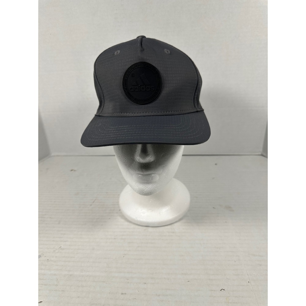 Adidas Ripstop Snapback Hat Gray Rubber Logo Patch Flat Brim Adjustable Cap